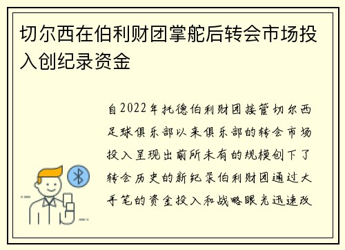 切尔西在伯利财团掌舵后转会市场投入创纪录资金 切尔西在伯利财团掌舵后转会市场投入创纪录资金